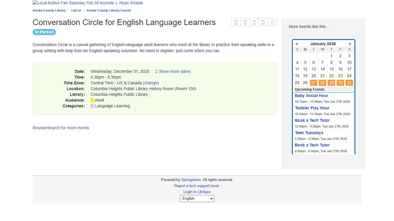Conversation Circle for English Language Learners - LibCal - Anoka County Library